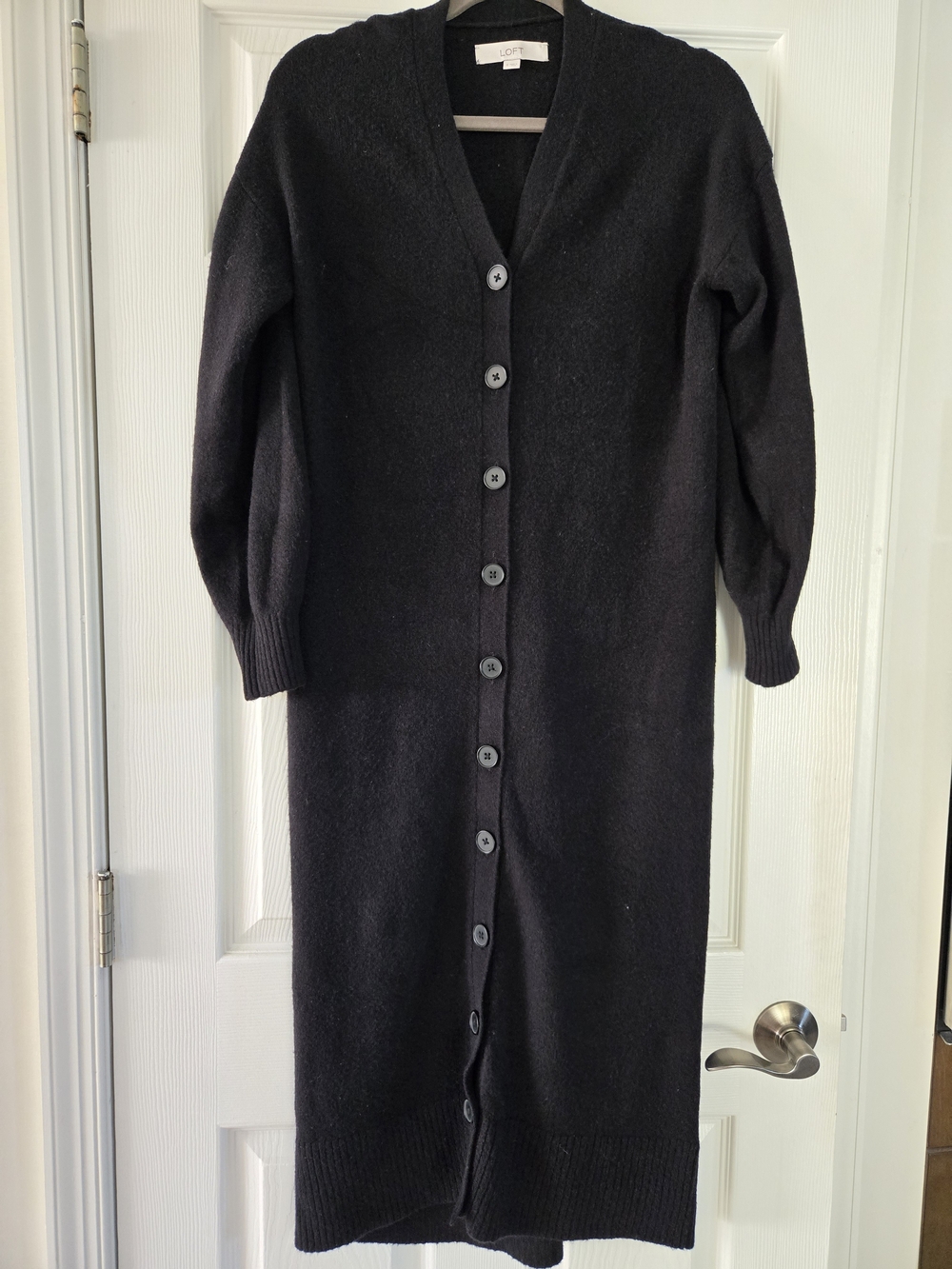 LOFT Black Long Button-Up Knit Dress